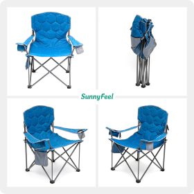 XXL Oversized Camping Chair Heavy Duty 500 LBS for Big Tall People Above 6'4 Padded Portable Folding Sports Lawn Chairs with Armrest Cup Holder & Pock (Color: Blue)