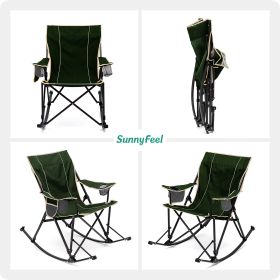 Oversized Rocking Camping Chair, Outdoor Luxury Padded Recliner, Folding Lawn Chair with Pocket, 300 LBS Heavy Duty for Picnic/Lounge/Patio, Portable (Color: Green)